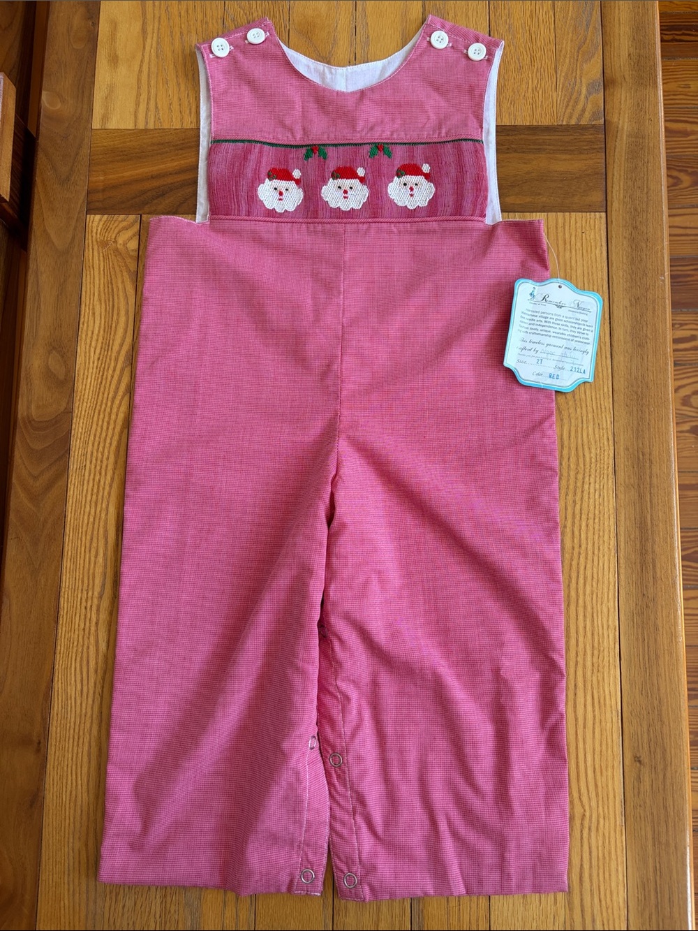 Remember Nguyen 2T Smocked Santa Christmas Red Gingham Jon Jon Longall NWT